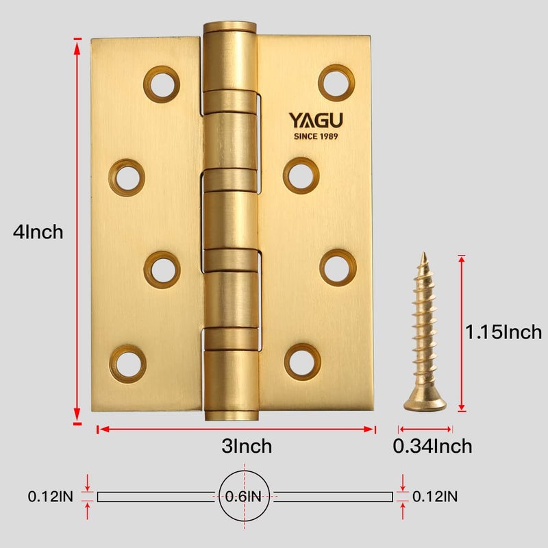 YAGU 2 حزمة من مفصلات الأبواب مقاس 4 بوصات باللون الذهبي المصقول 4 × 3 بوصة - زوايا مربعة من الفولاذ المقاوم للصدأ ومفصلات محمل كروي شديدة التحمل لأجهزة الأبواب الداخلية - Image 2